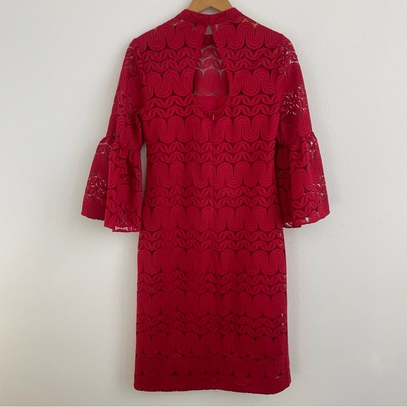 Trina Turk red ruby rose bell sleeve lace dress - Picture 7 of 12